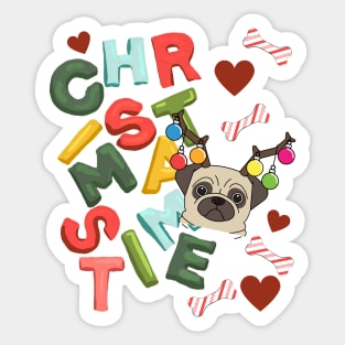 FUNNY Colorful CHRISTMAS Pug dog Sticker